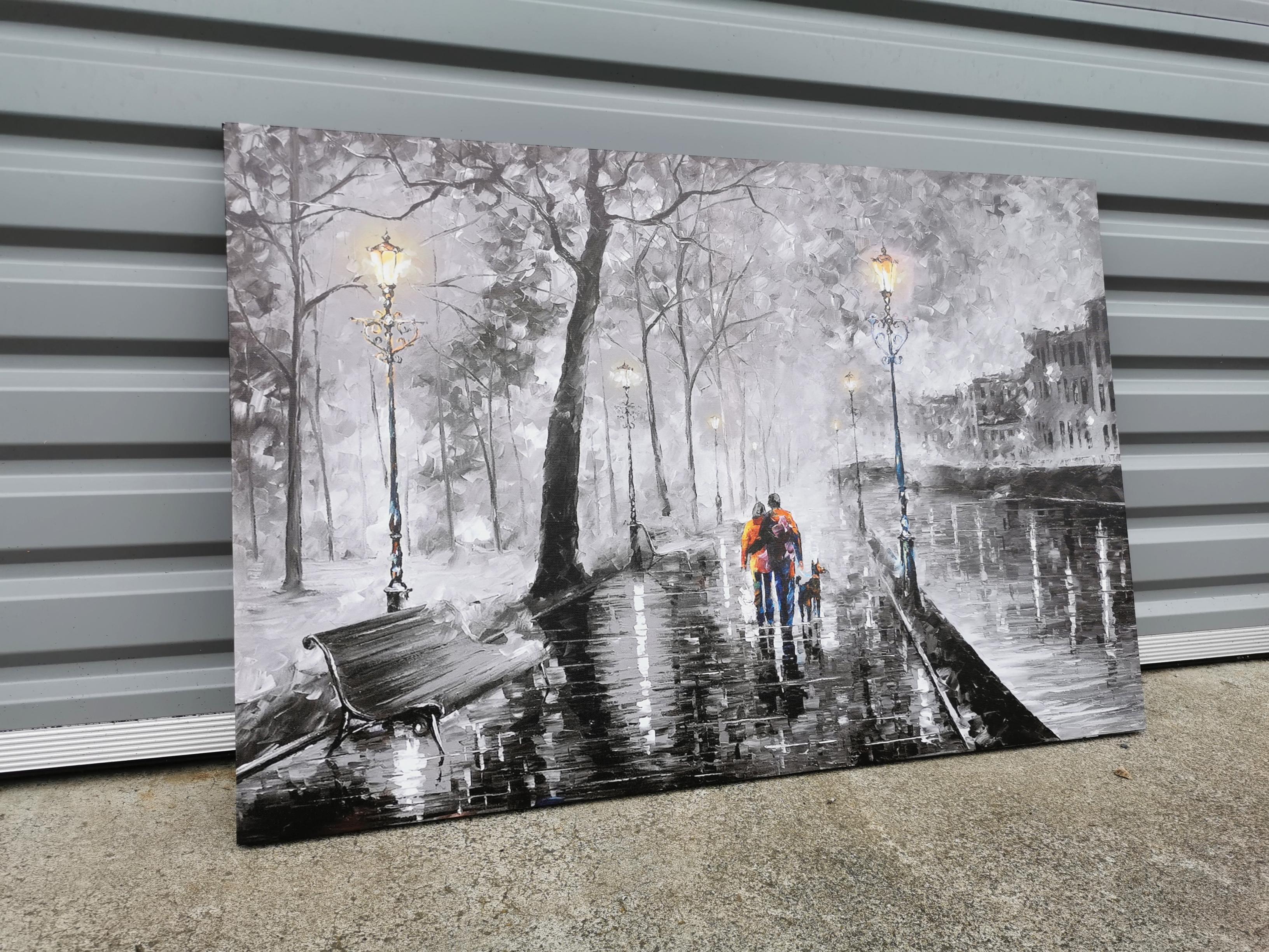 Pine Stretched  Framed 1 Panel - Finished Products - Raining Night