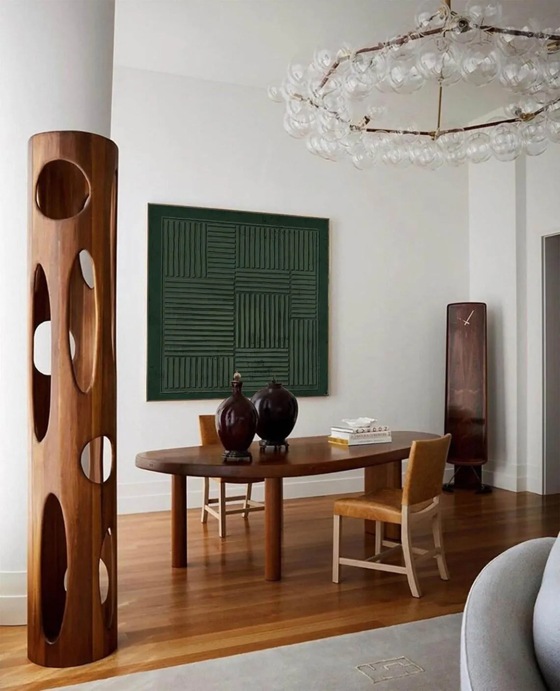 Hand Made Painting Stretched 1 Panel - Green Wabi-Sabi Beige Abstract Texture Wall Art