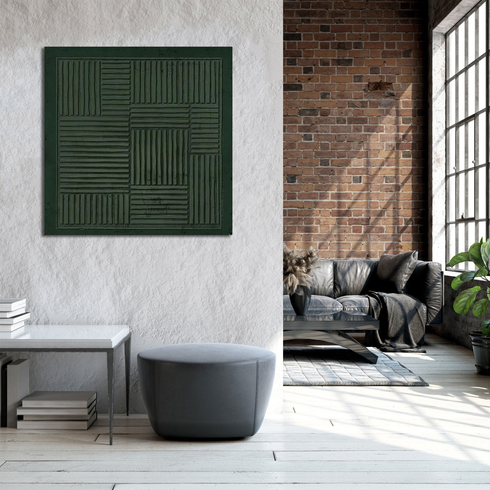 Hand Made Painting Stretched 1 Panel - Green Wabi-Sabi Beige Abstract Texture Wall Art