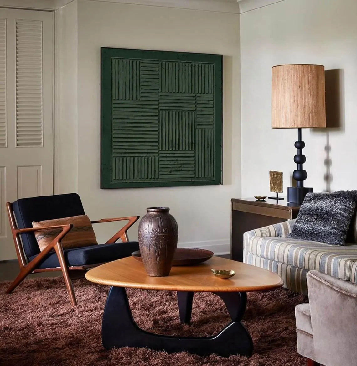 Hand Made Painting Stretched 1 Panel - Green Wabi-Sabi Beige Abstract Texture Wall Art