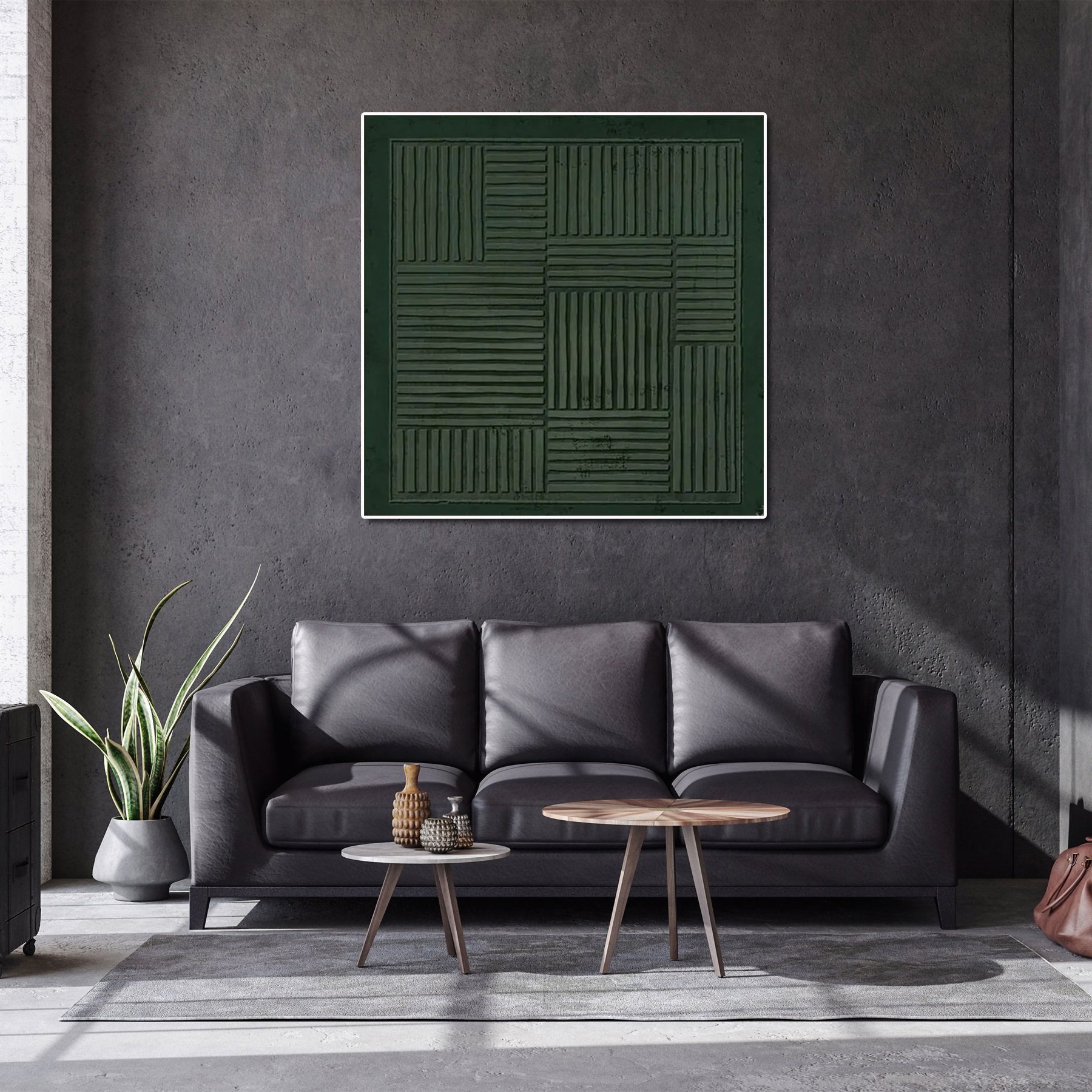 Hand Made Painting Stretched 1 Panel - Green Wabi-Sabi Beige Abstract Texture Wall Art