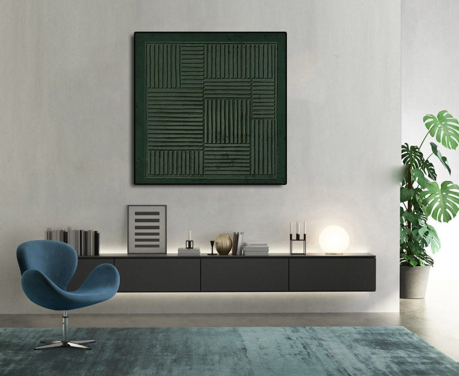 Hand Made Painting Stretched 1 Panel - Green Wabi-Sabi Beige Abstract Texture Wall Art