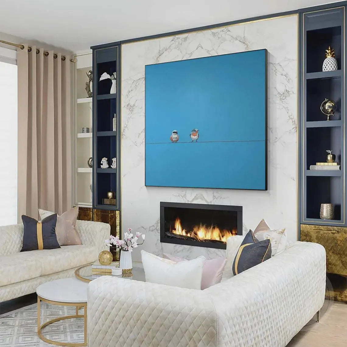 Hand Made Painting Stretched 1 Panel - Minimalist Birds