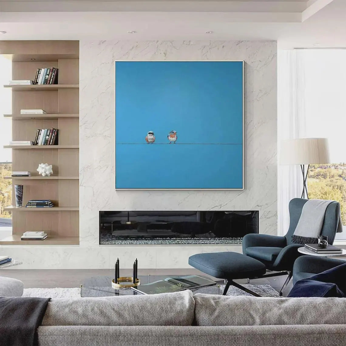 Hand Made Painting Stretched 1 Panel - Minimalist Birds