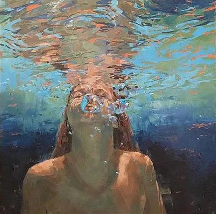 Hand Made Painting Stretched 1 Panel - Diving Woman