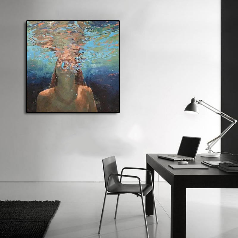 Hand Made Painting Stretched 1 Panel - Diving Woman