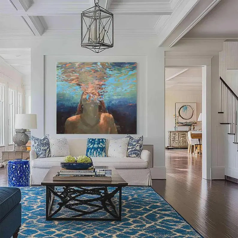 Hand Made Painting Stretched 1 Panel - Diving Woman