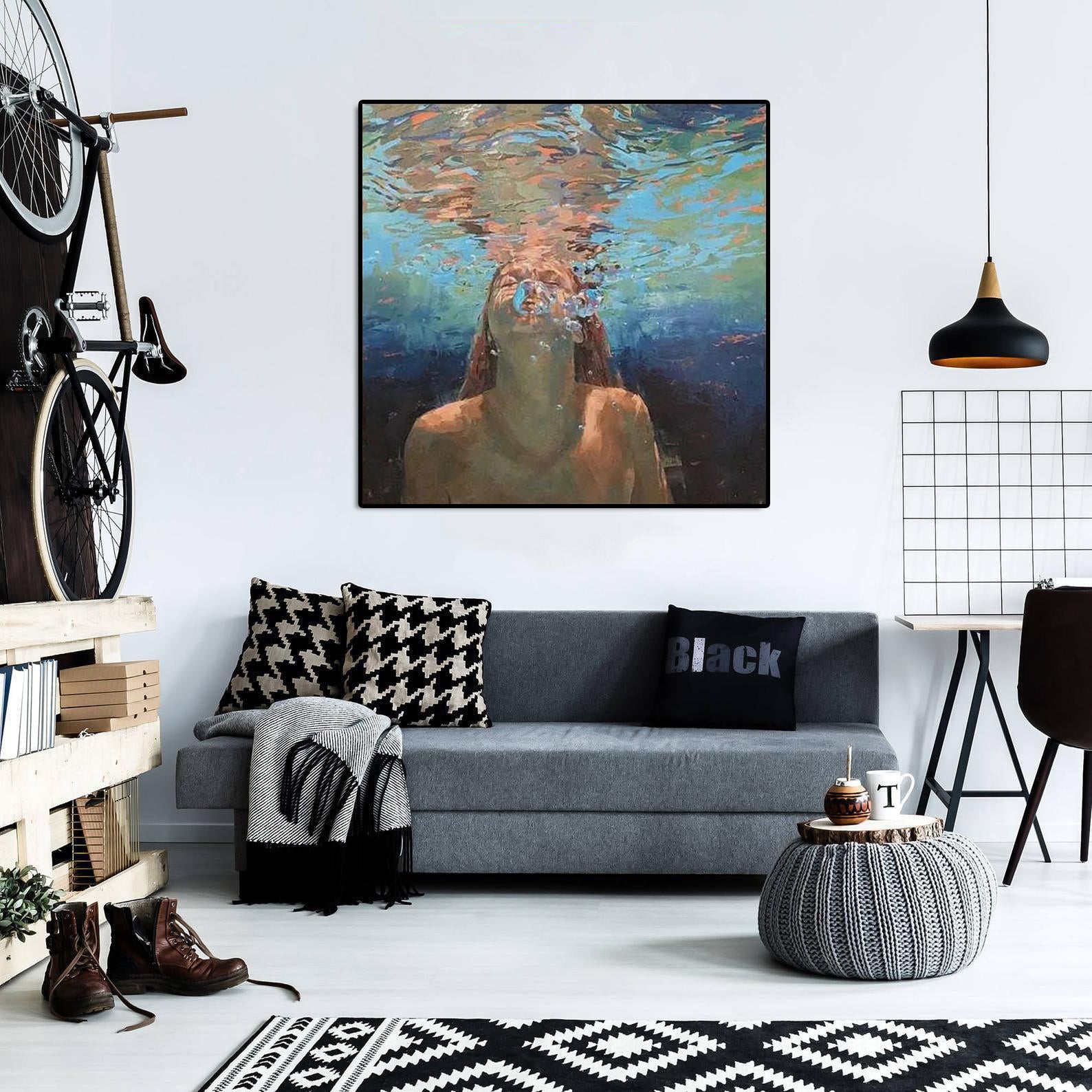 Hand Made Painting Stretched 1 Panel - Diving Woman