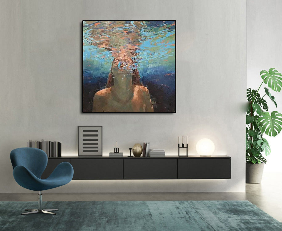 Hand Made Painting Stretched 1 Panel - Diving Woman