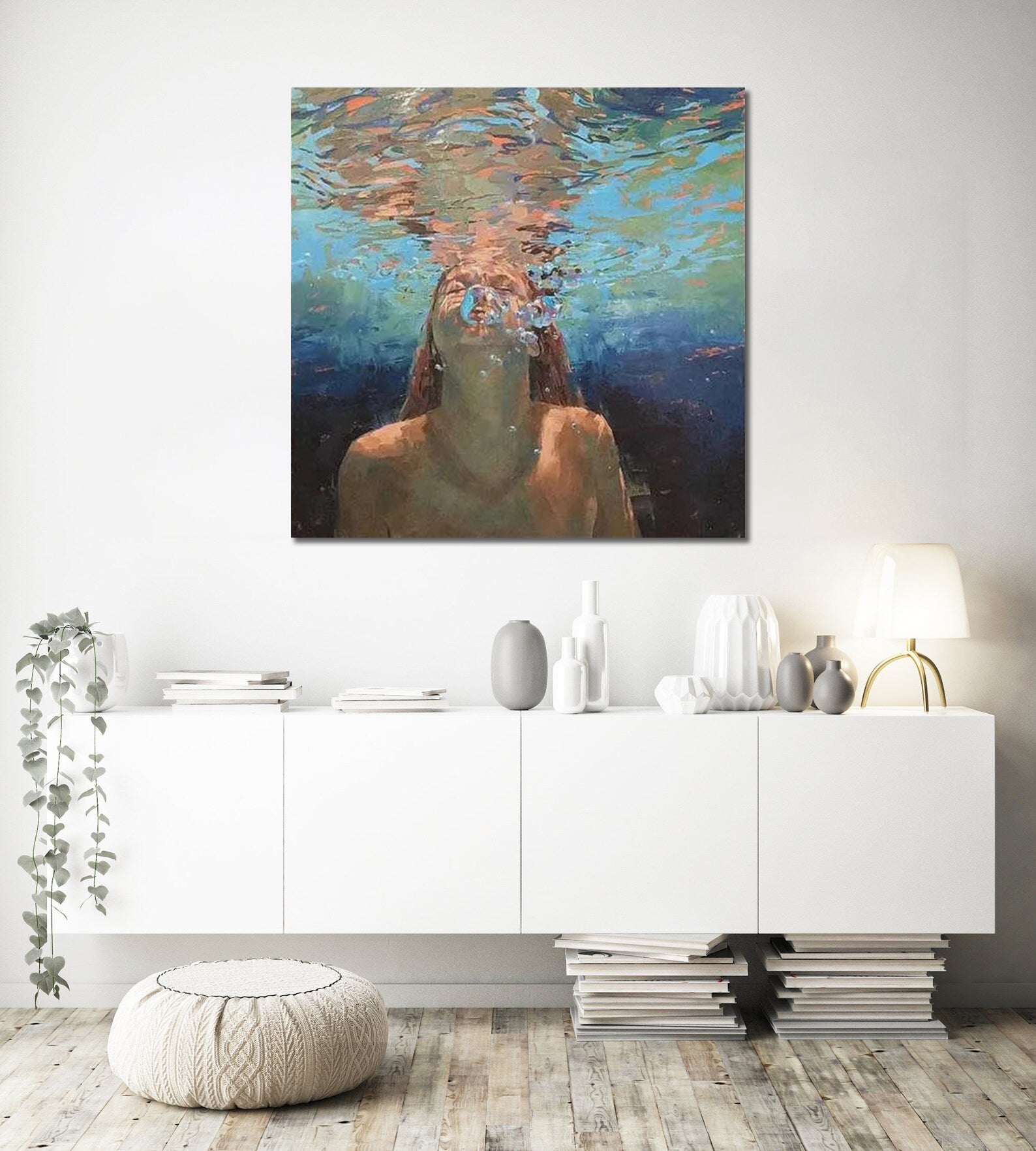 Hand Made Painting Stretched 1 Panel - Diving Woman