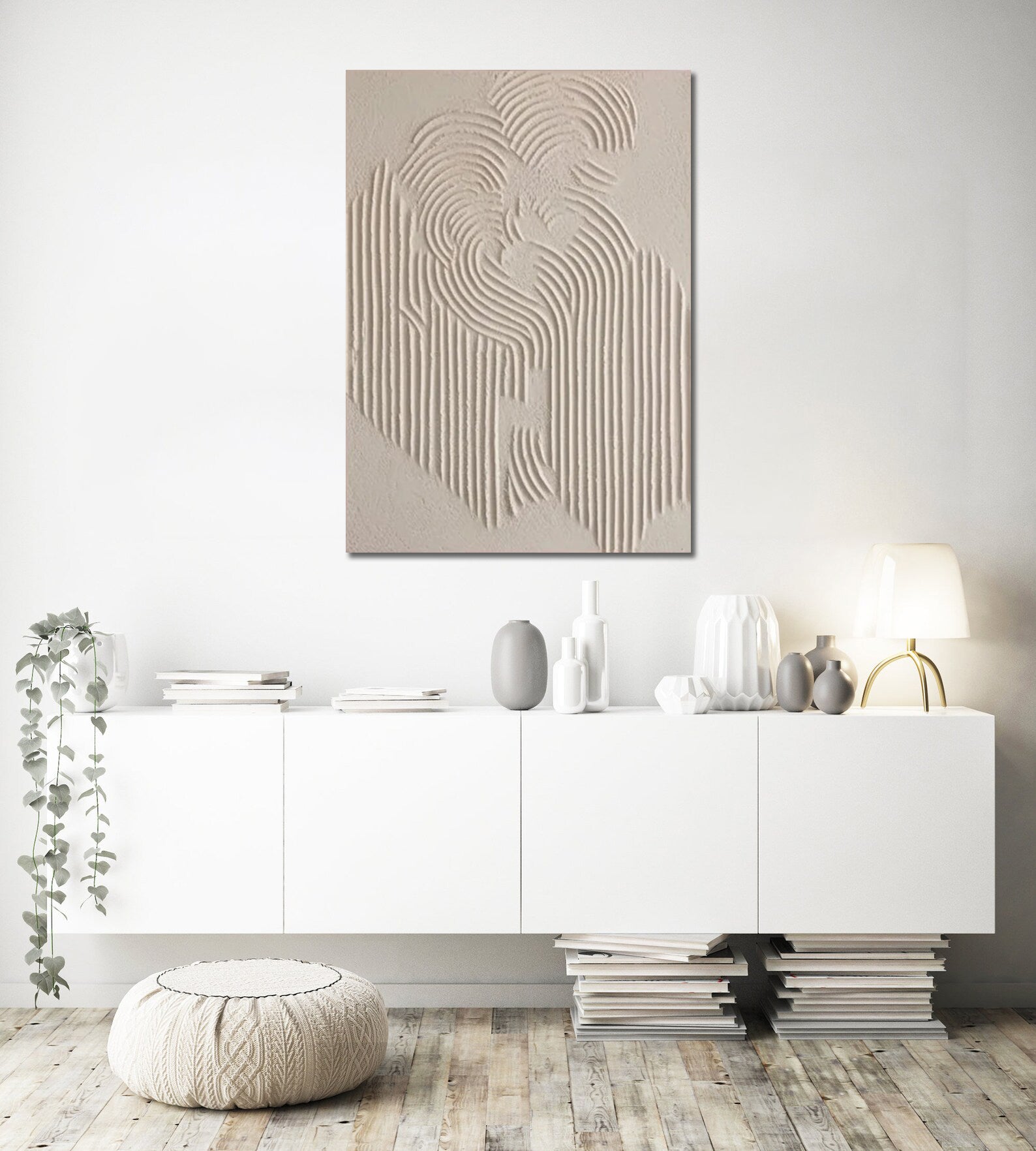 Hand Made Painting Stretched 1 Panel - Beige Abstract Textured