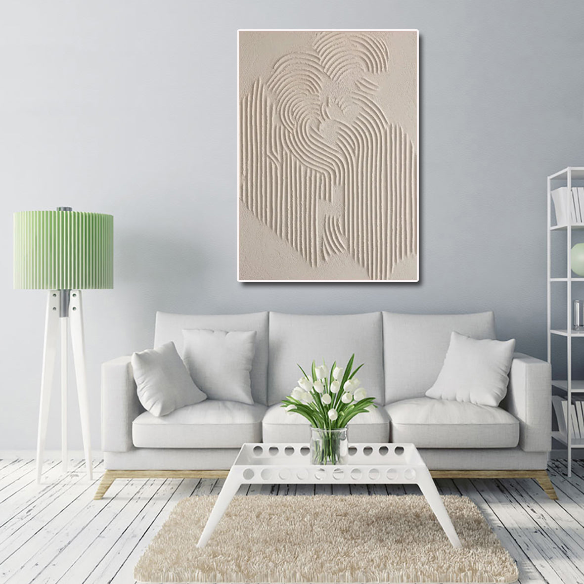 Hand Made Painting Stretched 1 Panel - Beige Abstract Textured