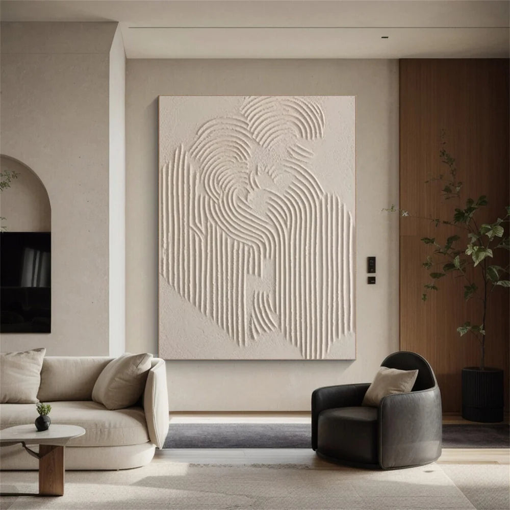 Hand Made Painting Stretched 1 Panel - Beige Abstract Textured