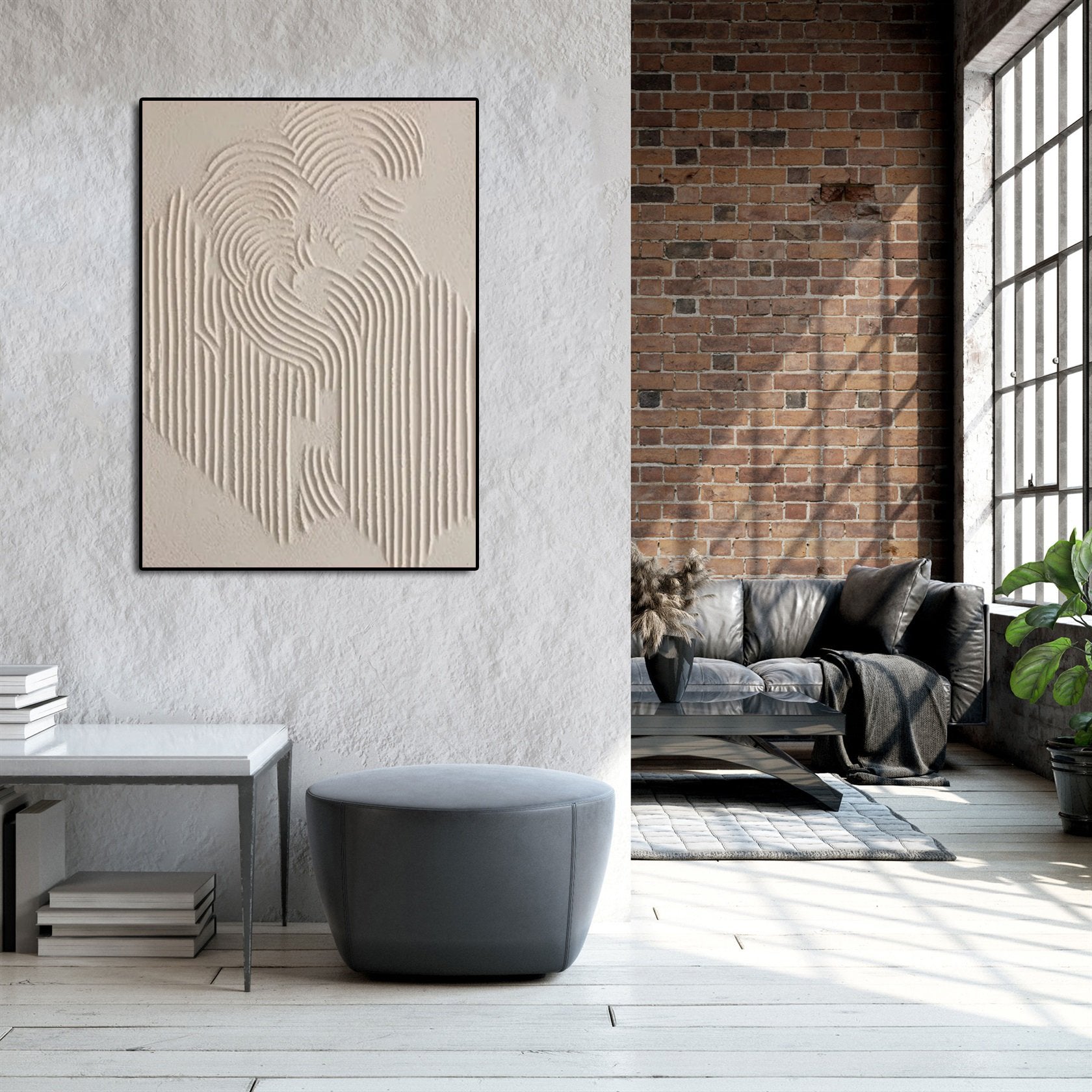 Hand Made Painting Stretched 1 Panel - Beige Abstract Textured