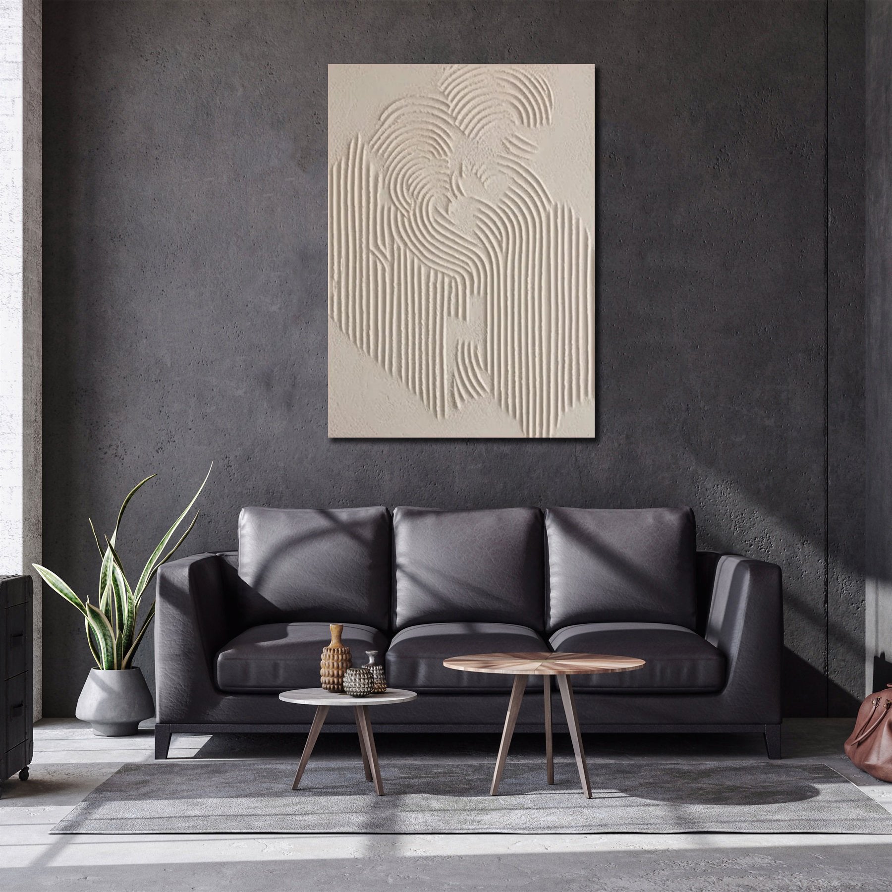 Hand Made Painting Stretched 1 Panel - Beige Abstract Textured