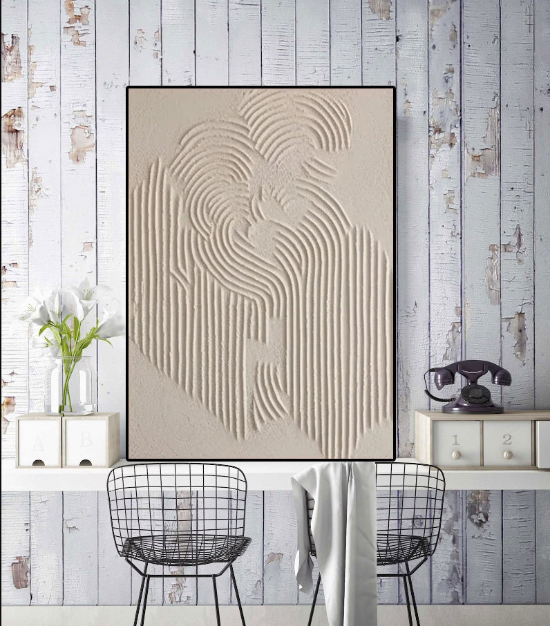 Hand Made Painting Stretched 1 Panel - Beige Abstract Textured