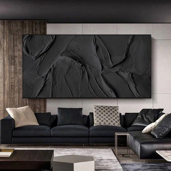 Hand Made Painting Stretched 1 Panel - Black Textured Wall Art
