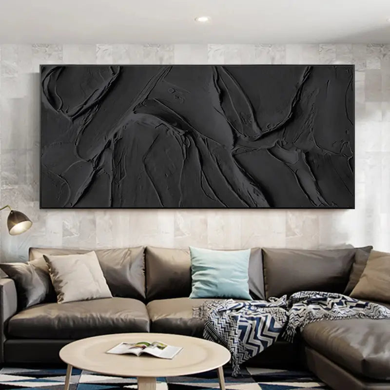 Hand Made Painting Stretched 1 Panel - Black Textured Wall Art