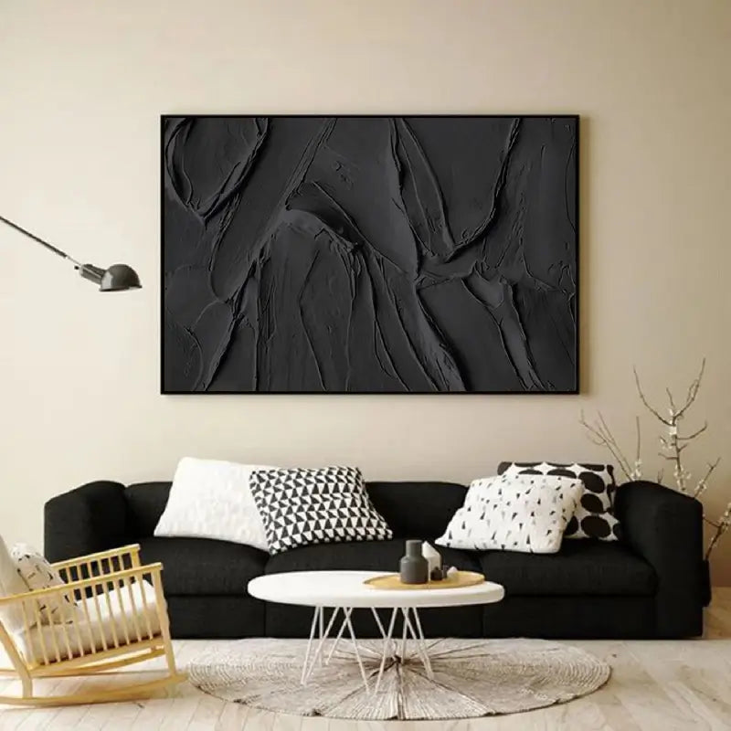 Hand Made Painting Stretched 1 Panel - Black Textured Wall Art