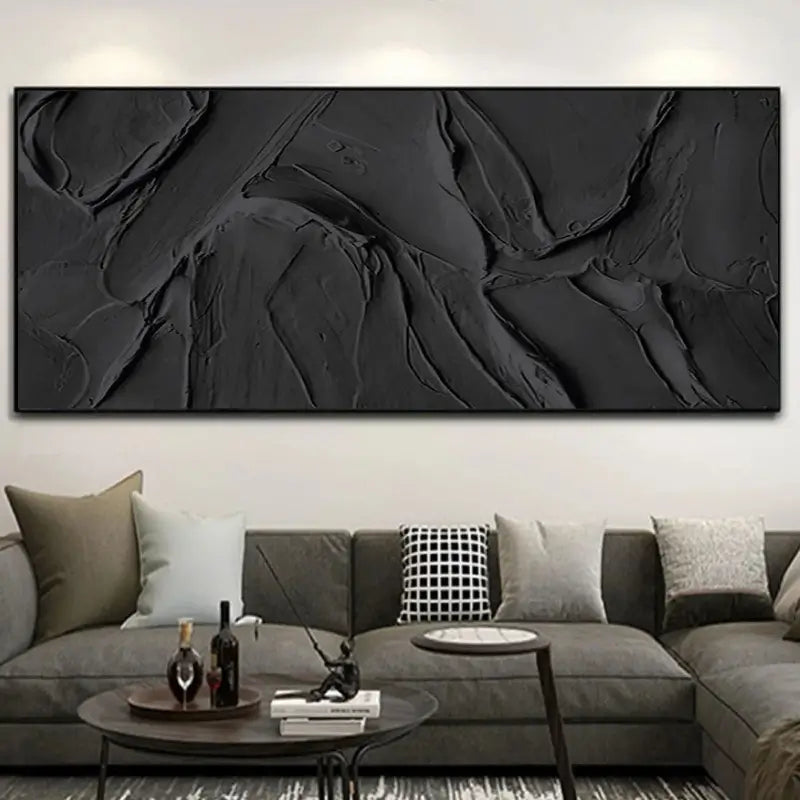 Hand Made Painting Stretched 1 Panel - Black Textured Wall Art