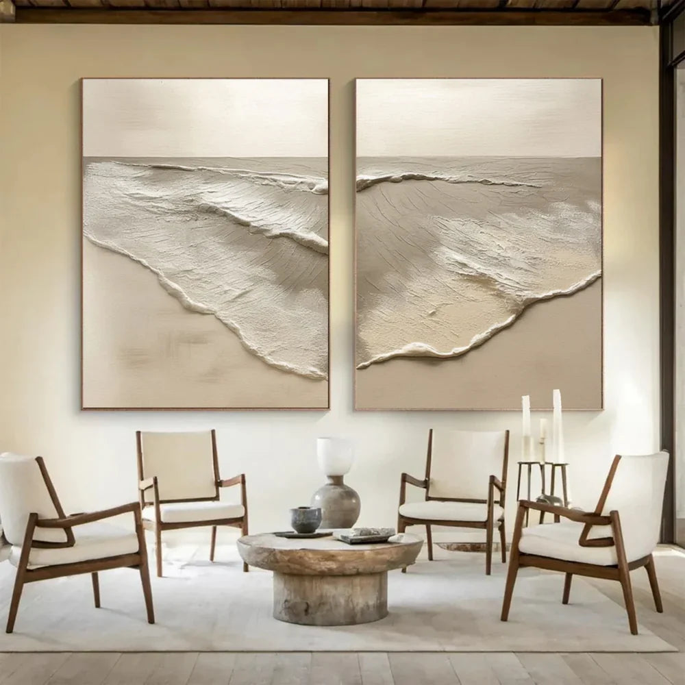 Hand Made Painting Stretched 2 Panels - Textured Wave