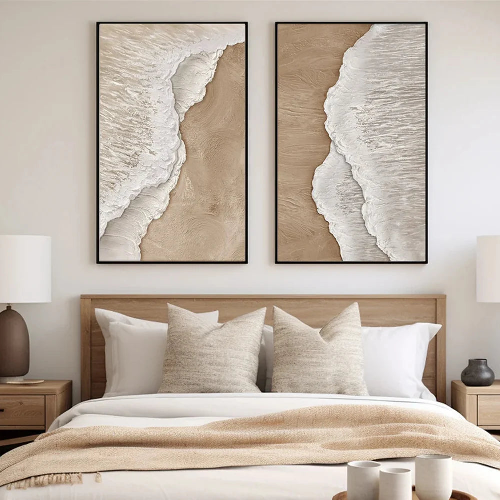 Hand Made Painting Stretched 2 Panels - Textured Wave