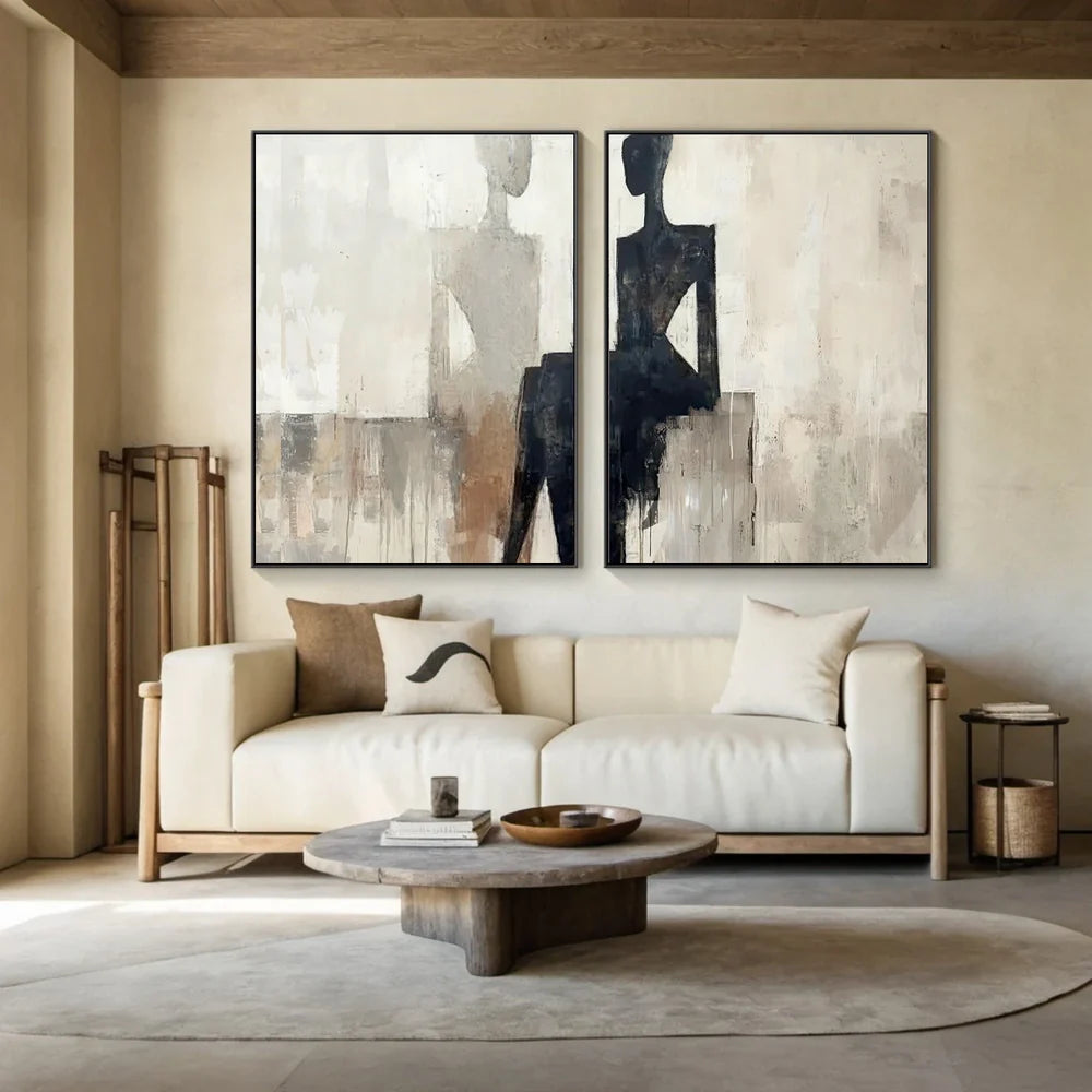 Hand Made Painting Stretched 2 Panels - Contemporary Minimalist