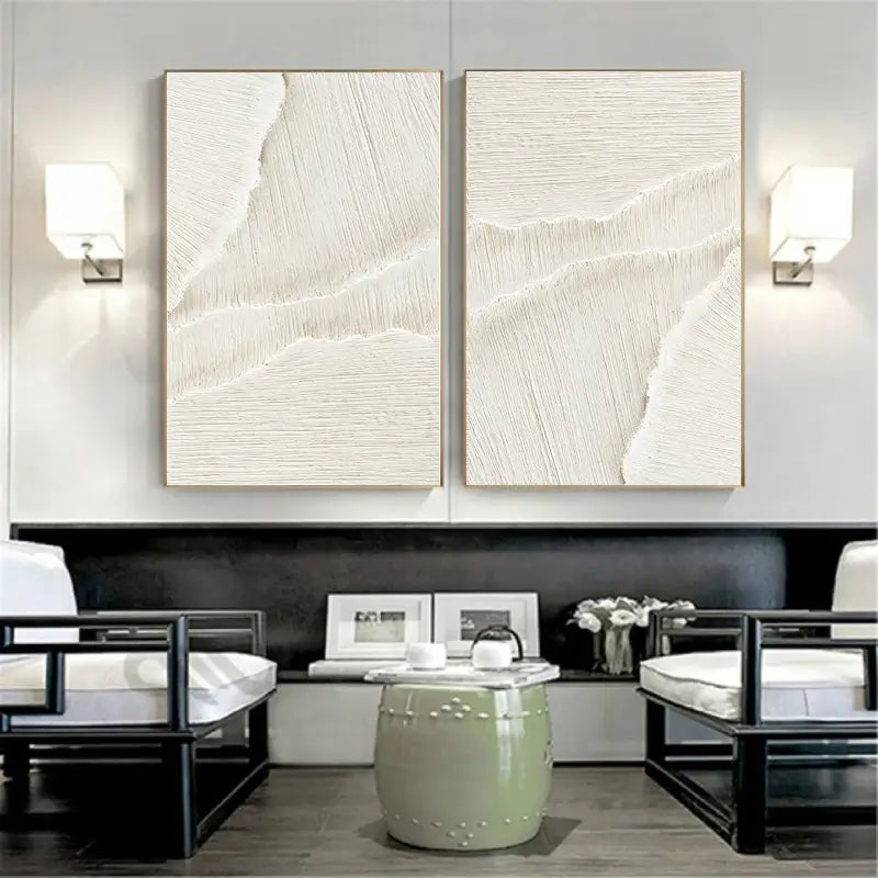 Hand Made Painting Stretched 2 Panels - Minimalist Textured Painting