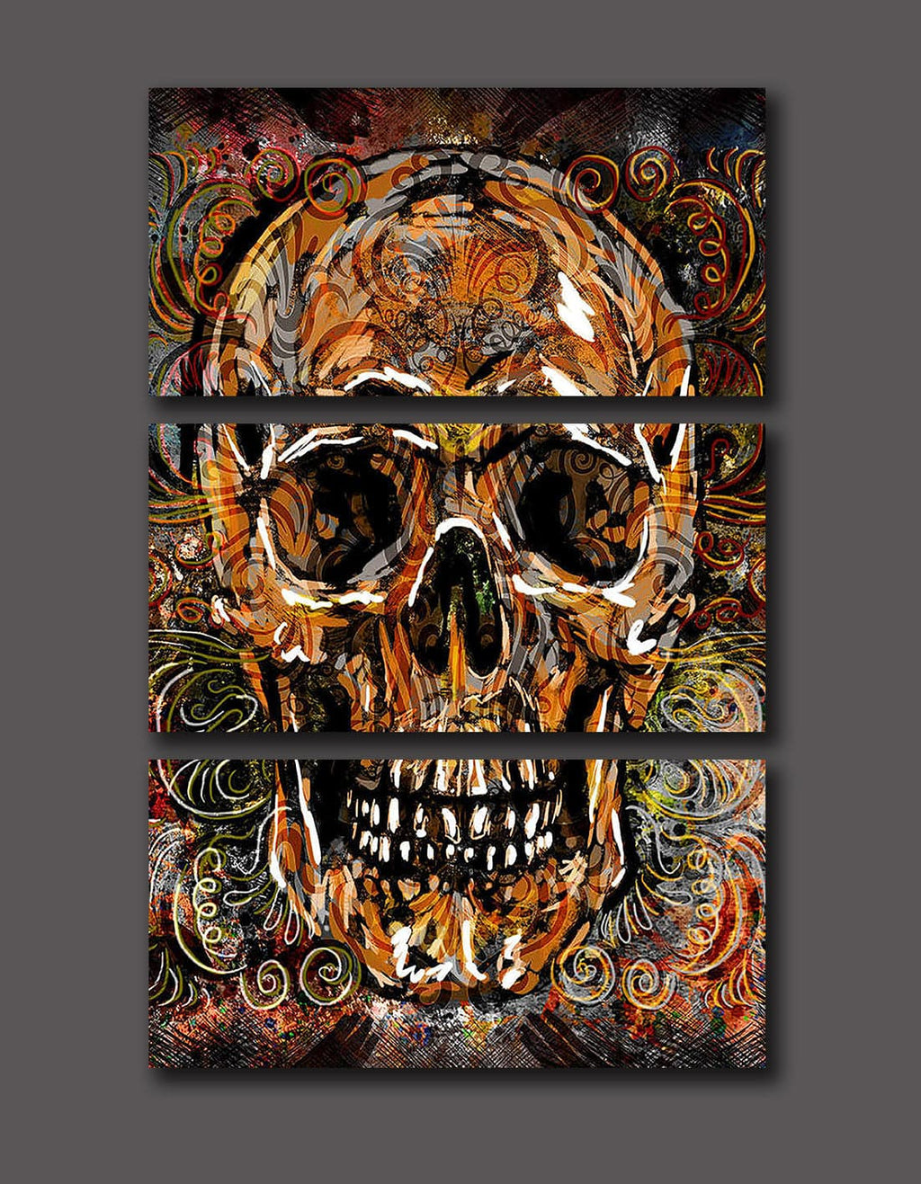Pine Stretched  Framed 3 Panels - Skull Art