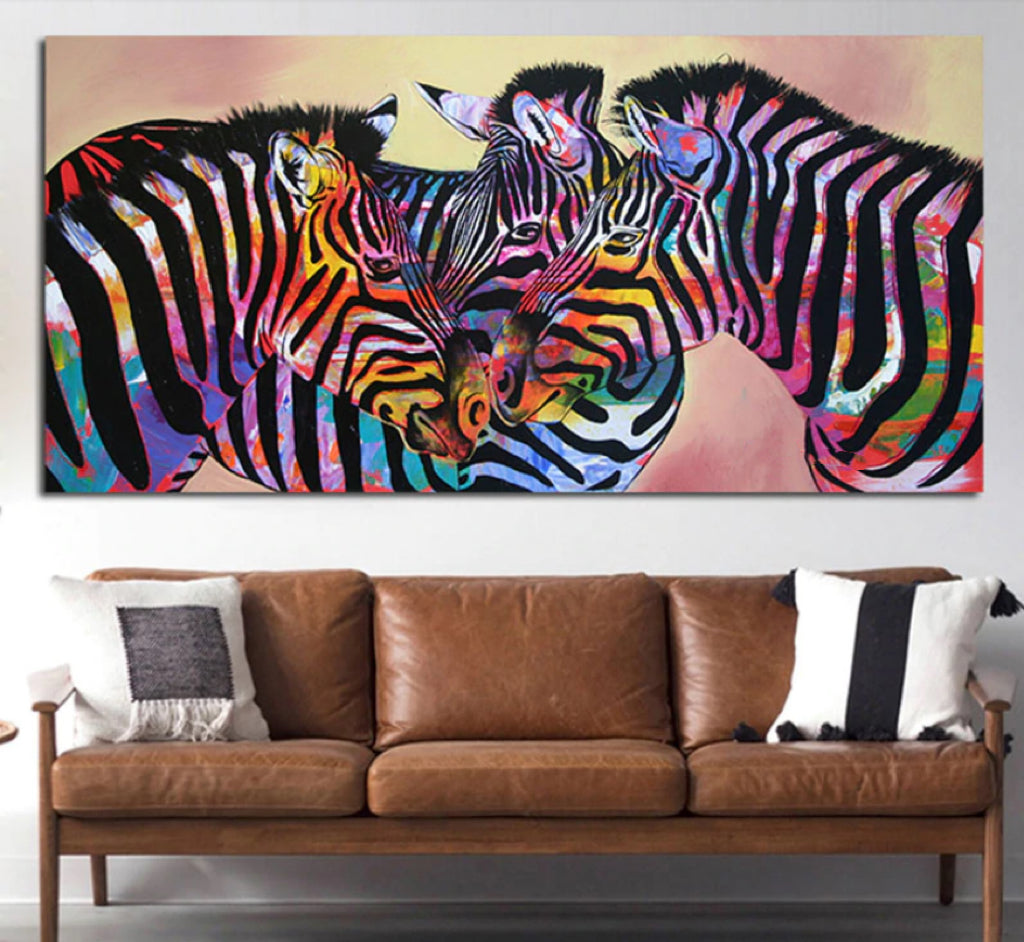 Modern Animal Canvas Wall Art Print Poster | Home Decor | Stretched 1 Panel - Zebra Art