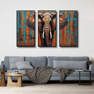 Modern Animal Canvas Wall Art Print Poster | Home Decor | Stretched 3 Panels - Elephant