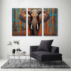 Modern Animal Canvas Wall Art Print Poster | Home Decor | Stretched 3 Panels - Elephant