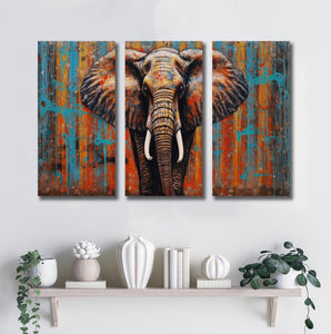 Modern Animal Canvas Wall Art Print Poster | Home Decor | Stretched 3 Panels - Elephant