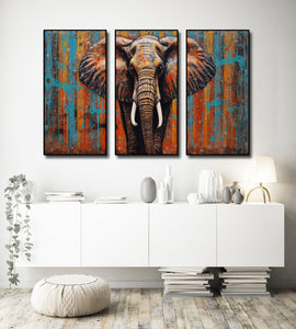 Modern Animal Canvas Wall Art Print Poster | Home Decor | Stretched 3 Panels - Elephant