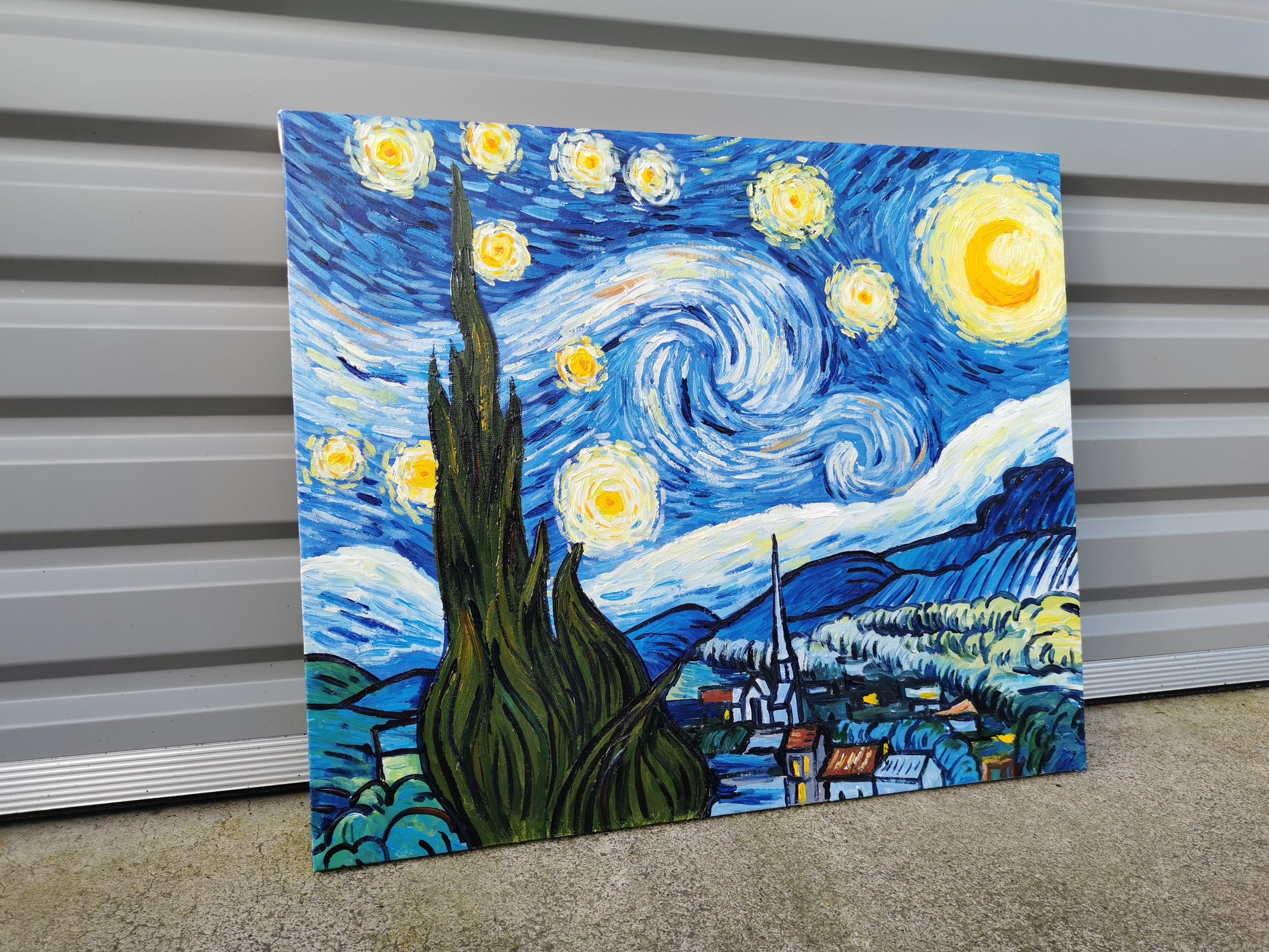 Pine Stretched  Framed 1 Panel - Oil Painting - The Starry Night (Van Gogh)