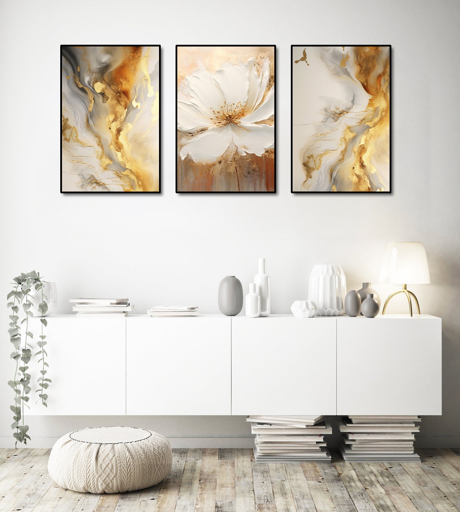 Pine Stretched  Framed 3 Panels - Floral
