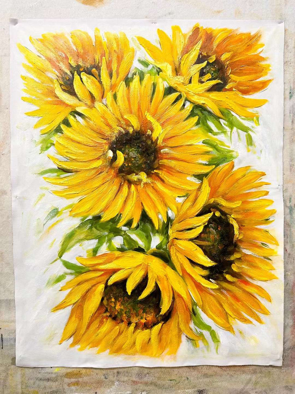 Framed 1 Panel - Oil Painting - Sunflowers