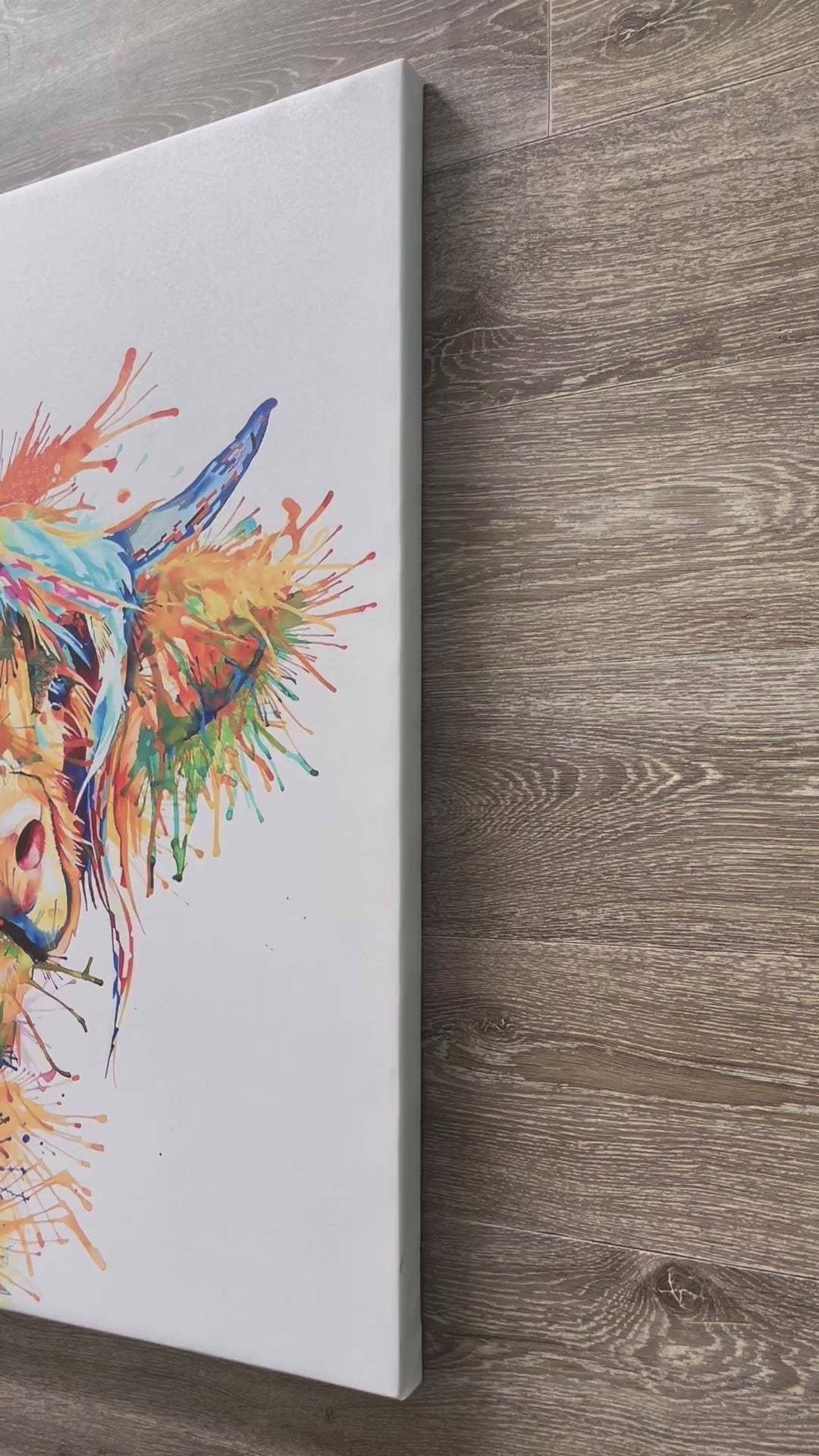 Pine Stretched  Framed 1 Panel - Finished Products - Rainbow Highland Cow