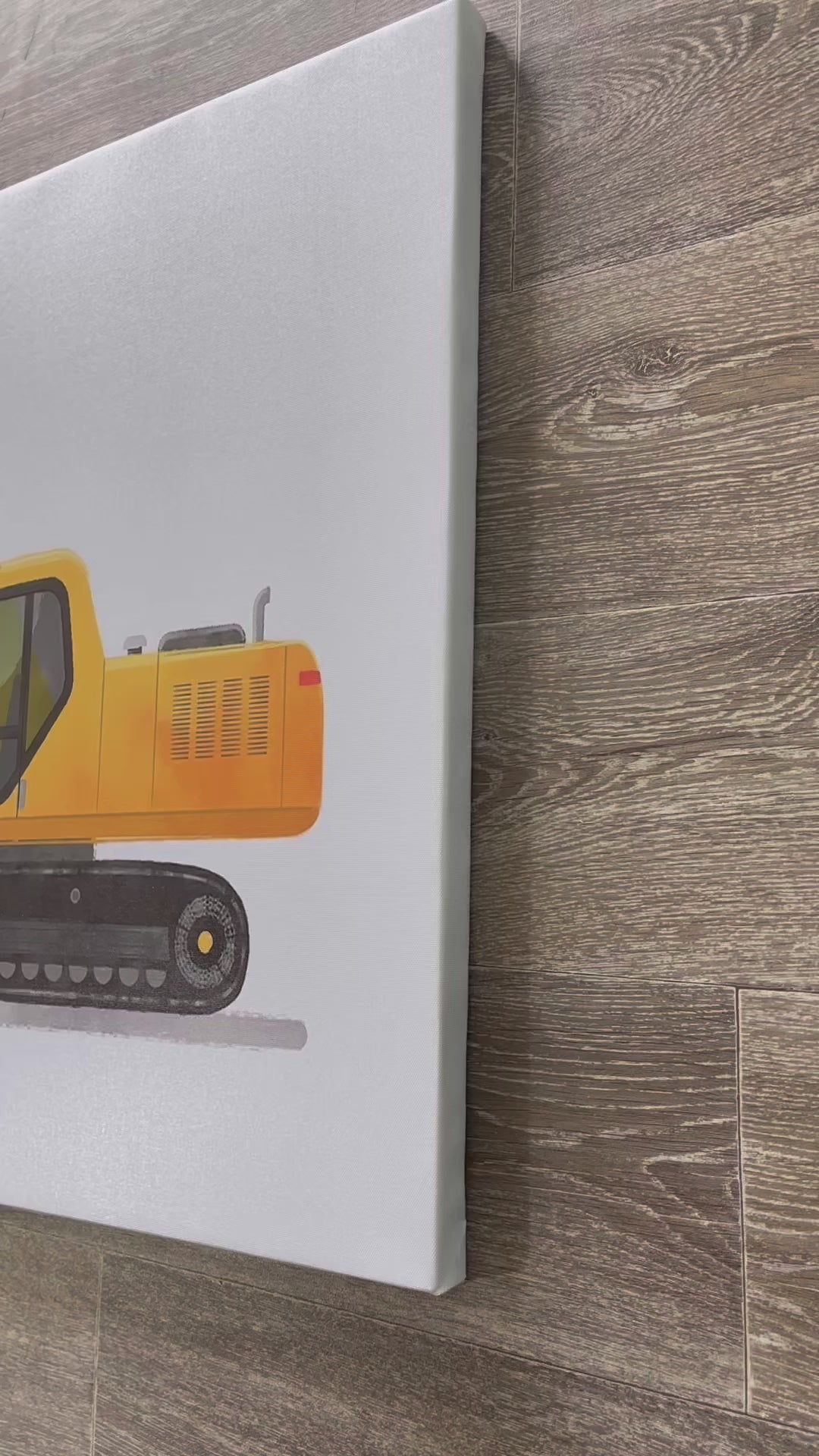 Pine Stretched  Framed 1 Panel - Kids Room - Cute Excavator