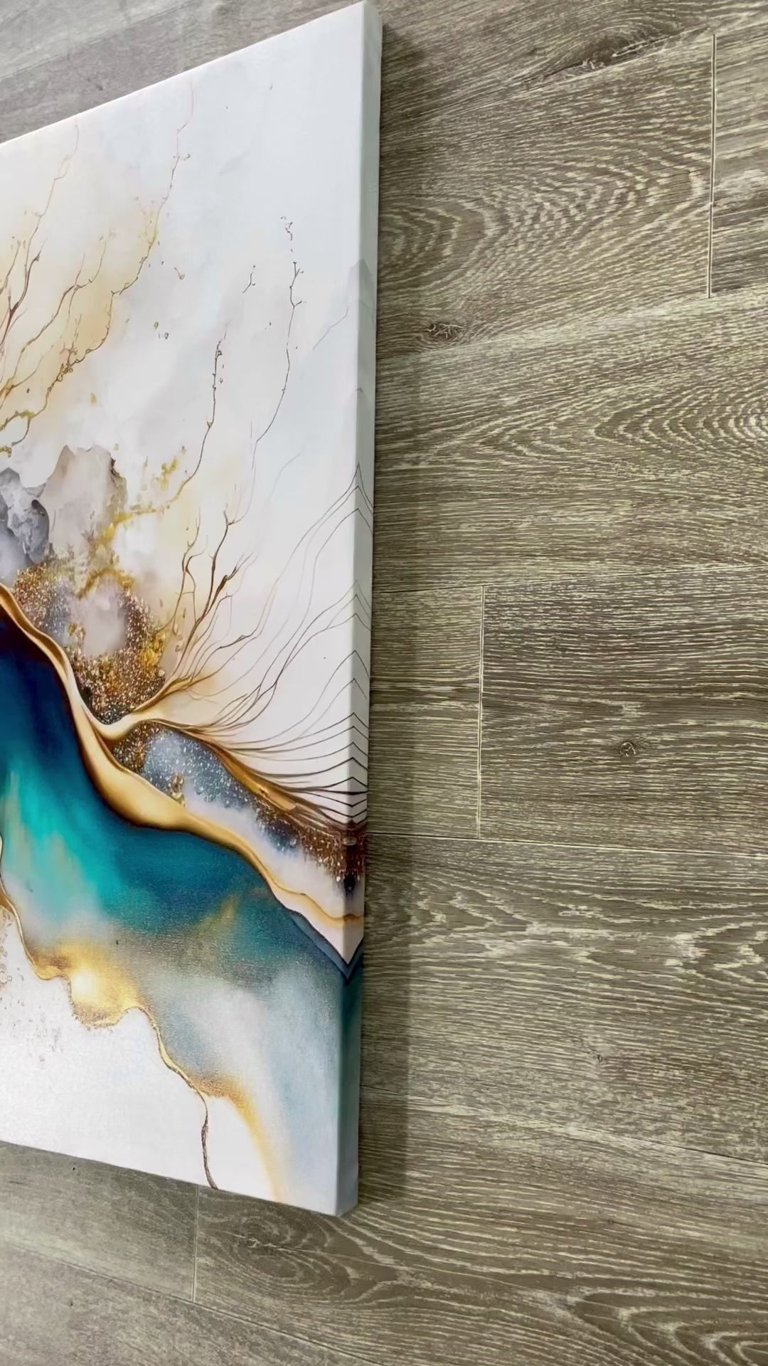 Framed 3 Panels - Light Blue Azure Tones with Golden Marble