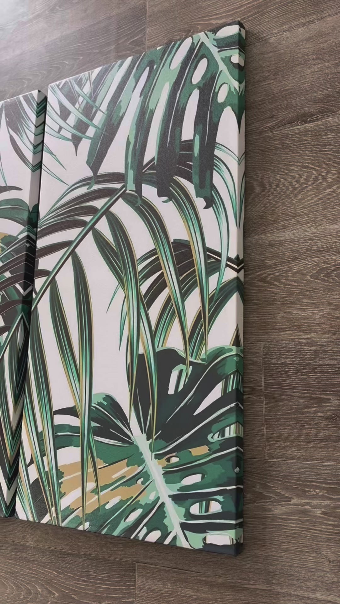 Modern Botanical Canvas Wall Art Print Poster | Home Decor | Stretched 3 Panels - Leaf