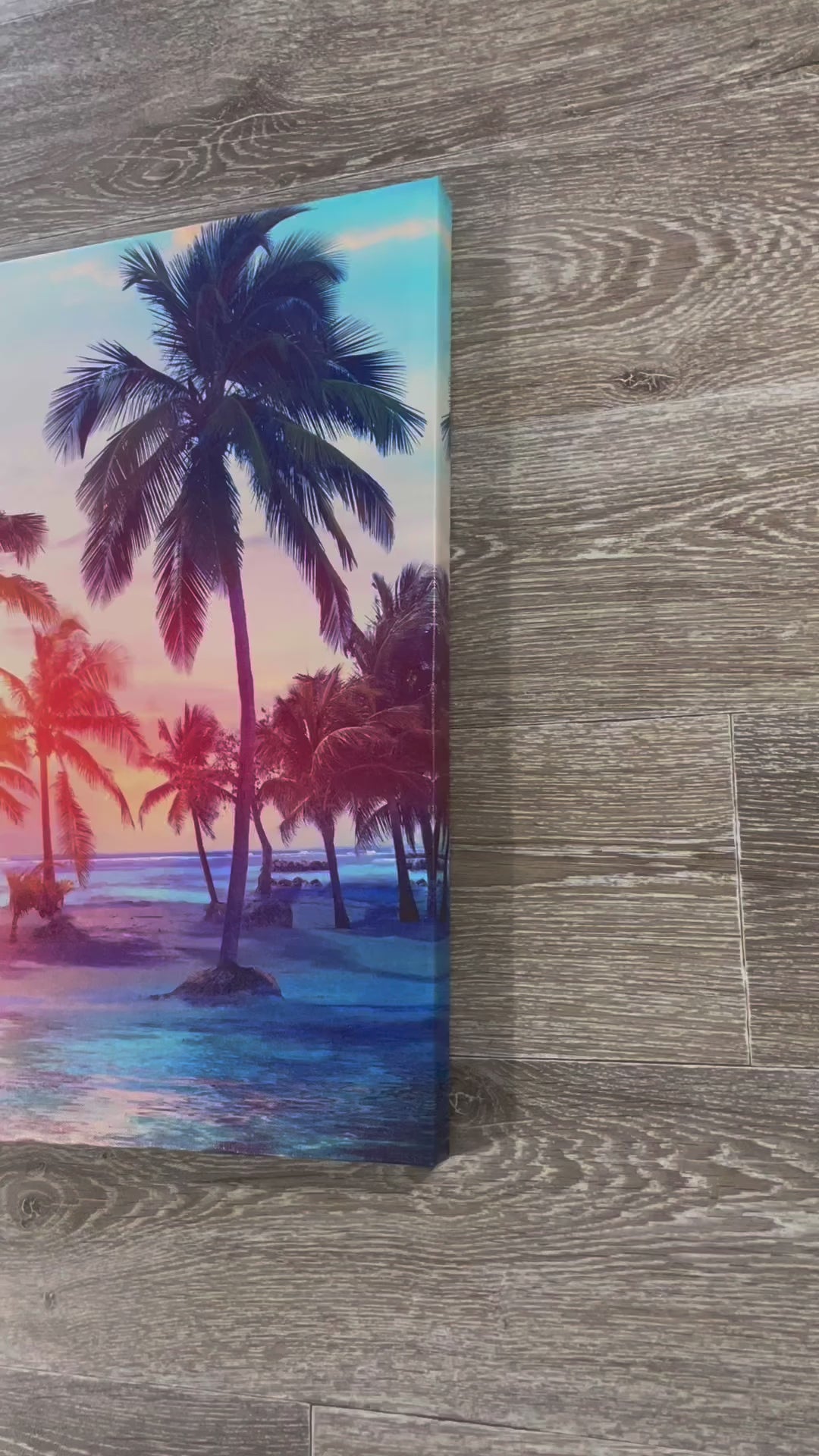 Pine Stretched  Framed 1 Panel - Palm Trees Silhouettes On Tropical Beach
