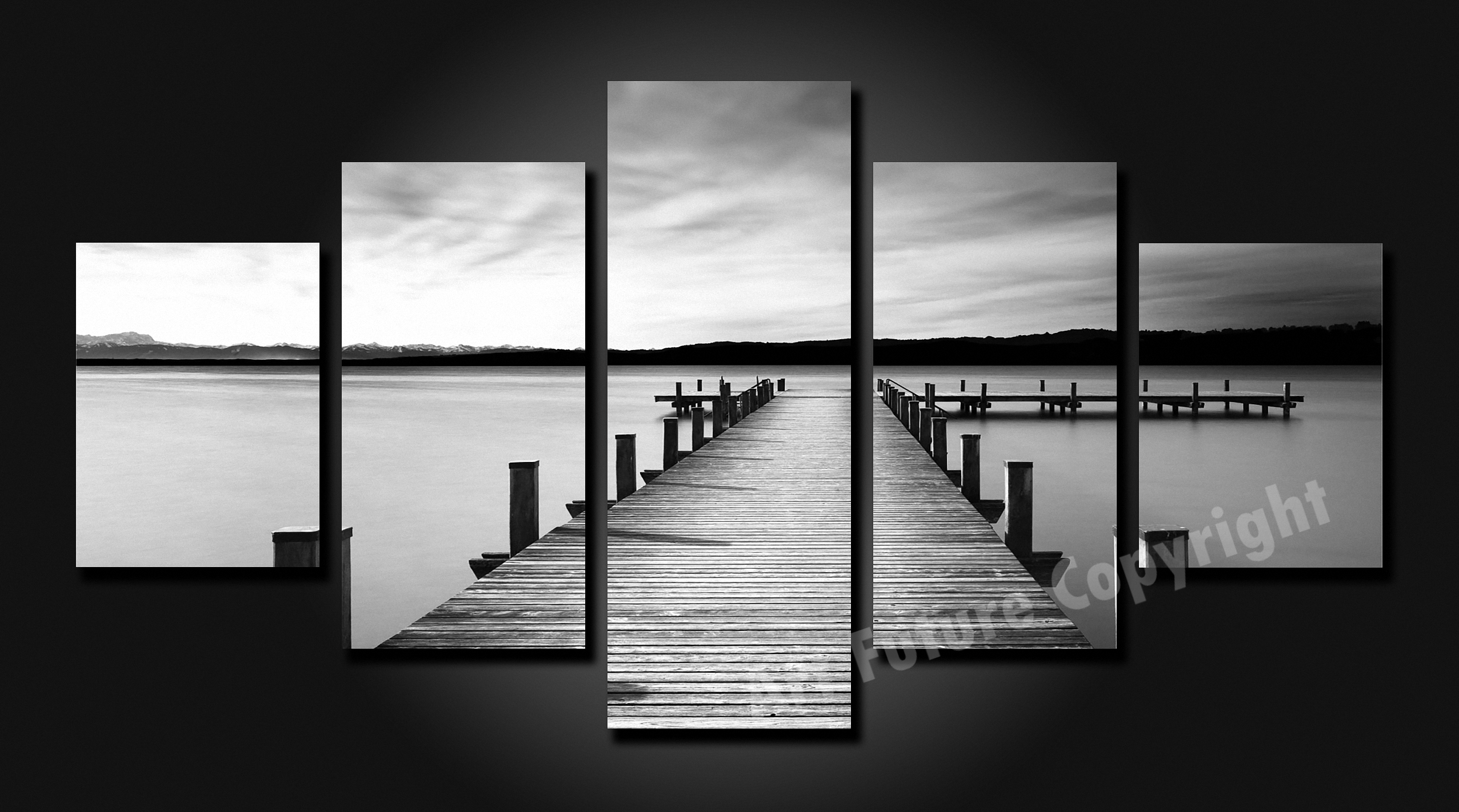 Framed 5 Panels - Alone on the dock