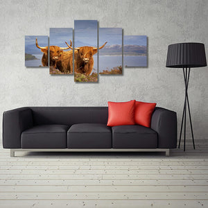 Framed 5 Panels - Highlander Cow