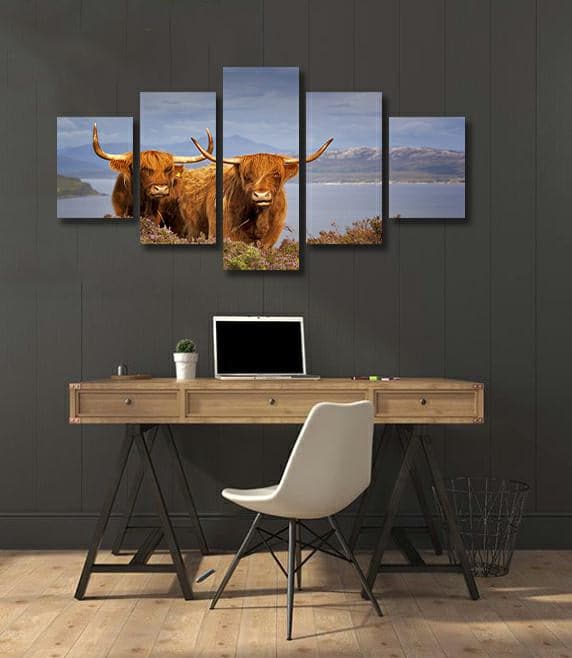 Framed 5 Panels - Highlander Cow