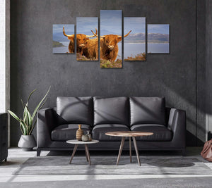 Framed 5 Panels - Highlander Cow