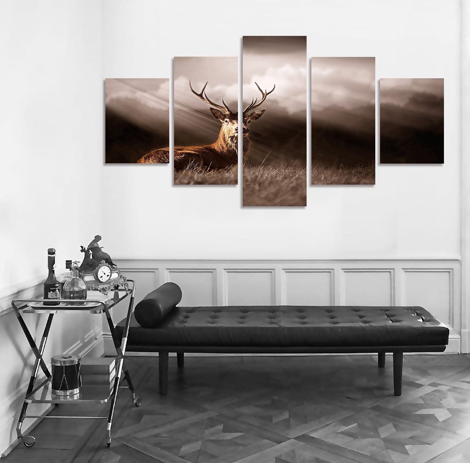 Framed 5 Panels - Stag in the Sunlight