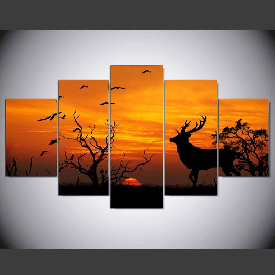 Pine Stretched  Framed 5 Panels - Deer