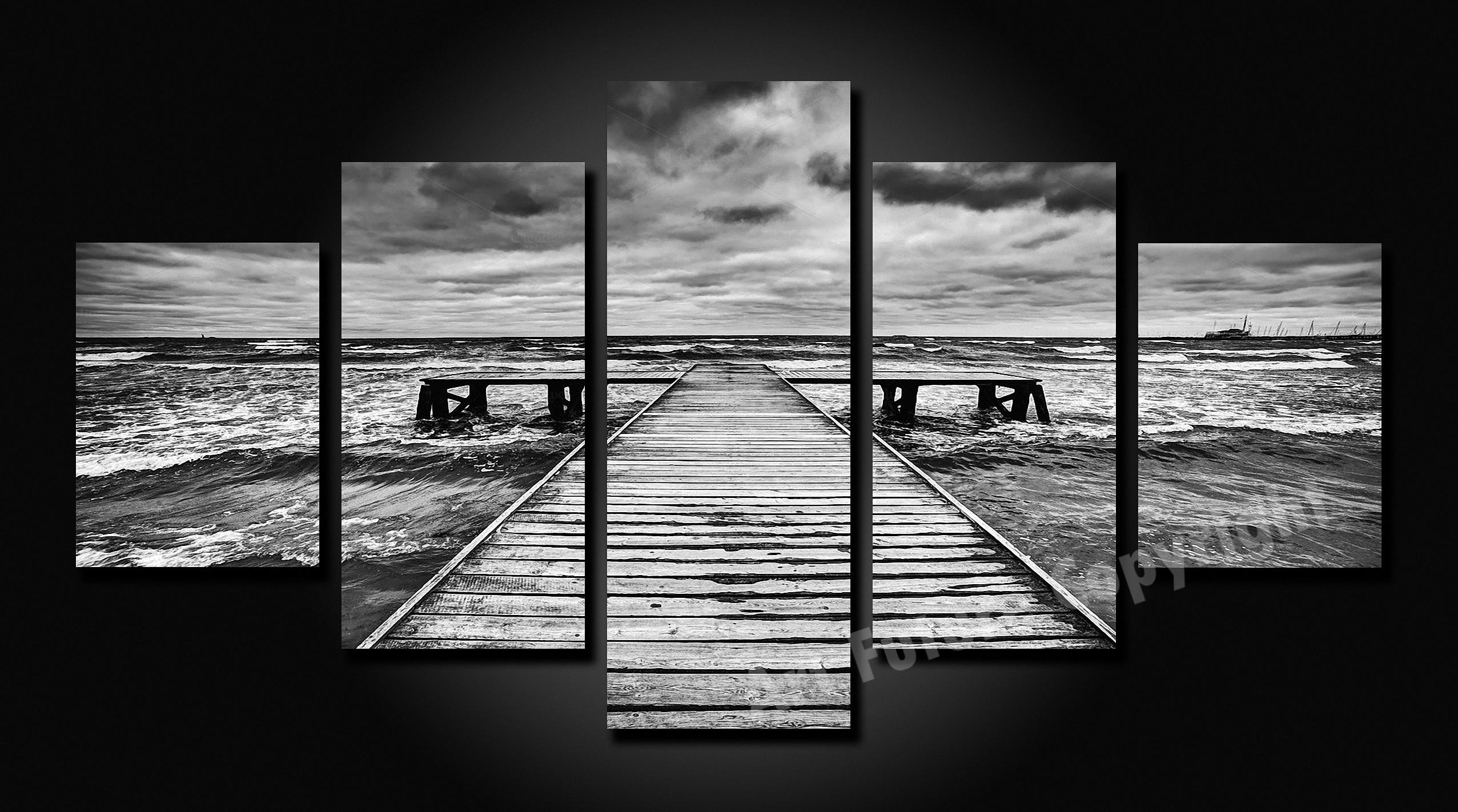 Pine Stretched  Framed 5 Panels - Black and White