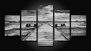 Pine Stretched  Framed 5 Panels - Black and White